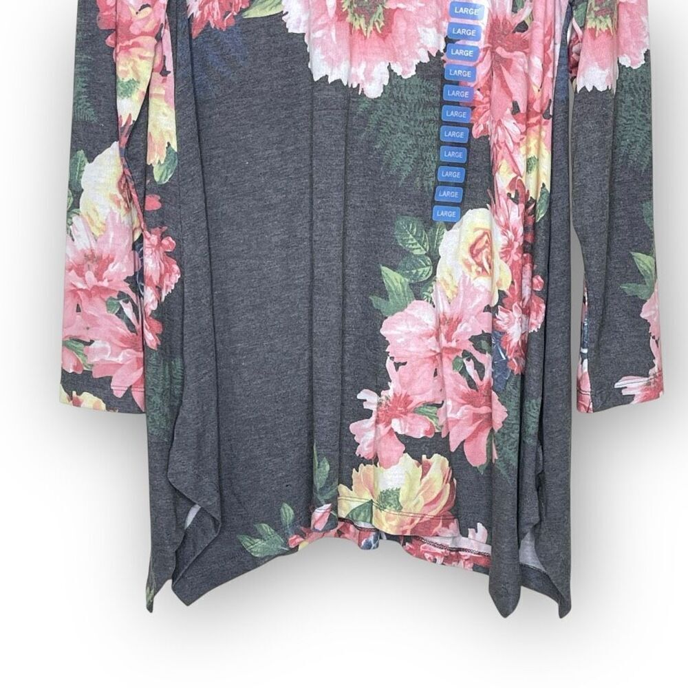 Philosophy Tunic Gray Floral Botanical Asymmetrical Blouse Top Womens Size Large - Picture 4 of 8